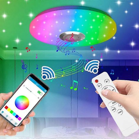 Plafonnier musical LED avec haut-parleur Bluetooth, éclairage LED RGB, lampe de plafond à changement de couleur contrôlable à distance via application smartphone, montage encastré (1/5)