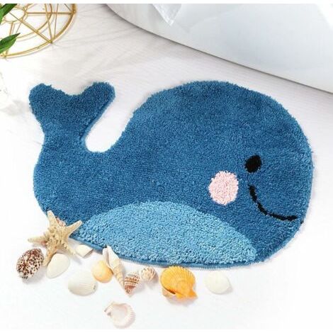HOXILEELEO - Tapis de bain bleu - Tapis antidérapant en forme de baleine, tapis de sol absorbant et lavable en microfibre (1/5)