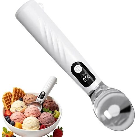 Cuchara para helado con calefacción - Cuchara para helado antiadherente con batería reemplazable - Cuchara para helado con pantalla LED - Apta para cupcakes, sorbetes (1/5)