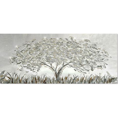 Lupia - Quadro Moderno BRILLANT con Glitter ALBERO GREY GLITTER Stampa su Tela Poliestere Decorazione Artigianale Italiana, Arte da Parete per Soggiorno e Ufficio 52x122 cm, telaio Legno (1/4)