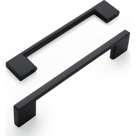 Lot de 2 Poignées de Cuisine Noires en Alliage de Zinc   128mm, avec Vis pour Tiroirs, Armoires et Placards