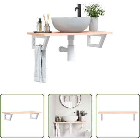 Étagère de lavabo - Étagère de vasque murale acier et bois de chêne massif (1/5)