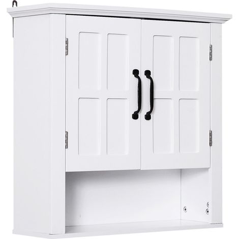 Armoire Haute Murale de Salle de Bain ou WC Placard 2 Portes 2 étagères Niche dim. 60L x 20l x 58H cm MDF Panneaux Particules Blanc (1/5)