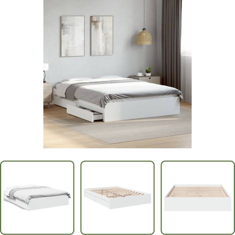 vidaXL Holzwerkstoff Bett -  Bettgestell mit Schubladen Weiß 135 x 190 cm Holzwerkstoff (1/5)