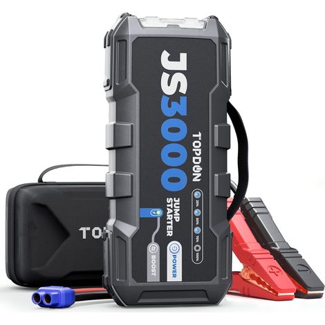 Booster Batterie, JS3000 Demarreur Batterie Voiture 3000A/24000mAh Jump Starter Moteurs Diesel Jusqu'à 9 L et 7 L, Charge Rapide USB Lampe Poche LED intégrée (1/5)