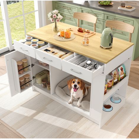 Meuble de cuisine avec 3 tiroirs, 120 x 60 x 90 cm, blanc, MDF HAVRYA (1/5)