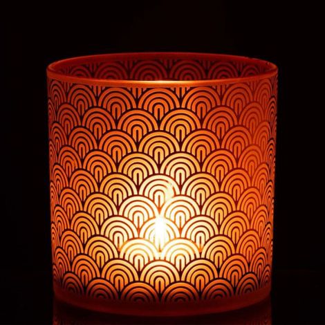 Photophore Déco en Verre "Arc" 15cm Orange (1/3)