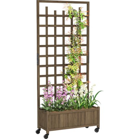 Brown Wooden Raised Garden Bed Planter with Wheels for Climbing Vegetables,Herbs,and Flowers