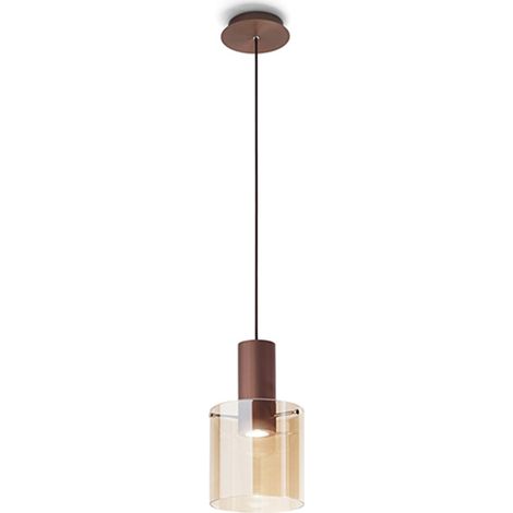 Sospensione vetro ambra specchiato sfumato + oro spazzolato Hugo 1 luce attacco GU10 D.20CM
