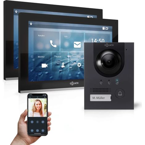 GOLIATH PRO IP Videotürsprechanlage  App  Anthrazit  1-Familie  2x 10 Zoll  Unterputz  180°