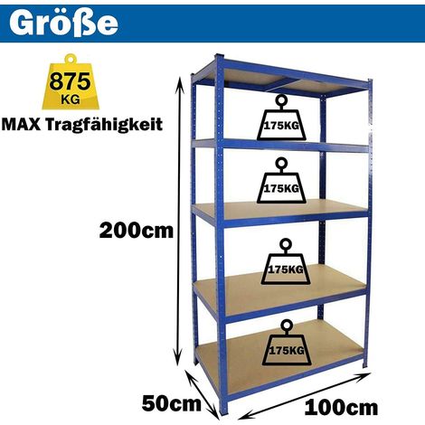 Étagère de rangement sous - sol étagères d'atelier étagères lourdes étagères réglables jusqu'à 875 kg, 200x100x50cm systèmes de étagères métalliques pour garages, ateliers, magasins (1/5)