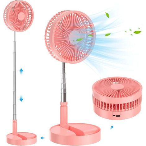 Ventilateur sur pied silencieux et portable, 23 cm (9 pouces), pliable, pour une utilisation au sol ou sur table, 4 modes/minuterie, 7200 mAh, rechargeable par USB, pour chambre ou bureau – Rose (1/5)