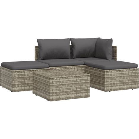 5-tlg. Garten-Lounge-Set mit Kissen Grau Poly Rattan vidaXL (1/5)