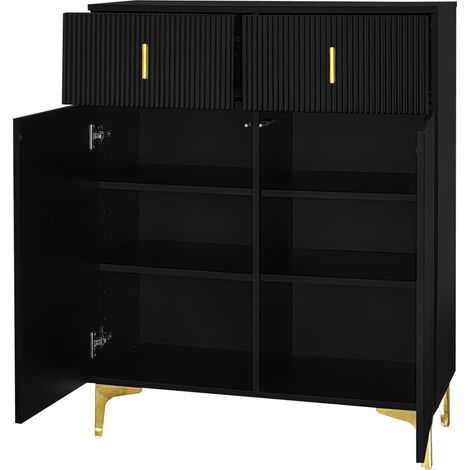 PLACARD ELEGANT FONCTIONNEL AVEC Tiroirs ET Portes Particle Board Noir 83.00 x 35.00 x 101.00 (1/5)