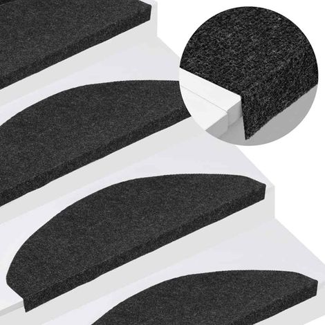 vidaXL Tapis de marches d'escalier auto-adhésifs, lot de 15, 65 x 22,5 x 3,5 cm, noir (1/2)