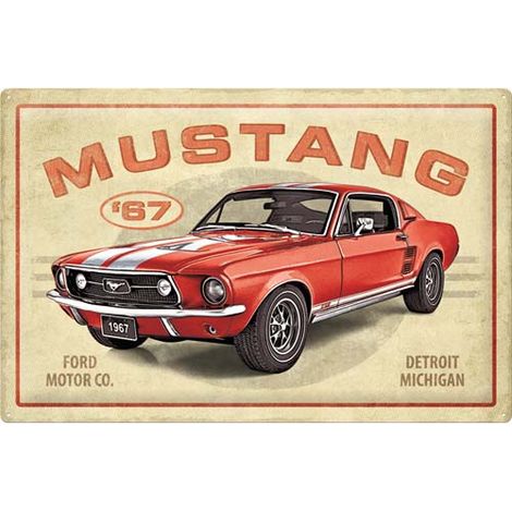 Plaque décorative en métal en relief 40 x 60 cm Ford Mustang GT 1967 (1/3)