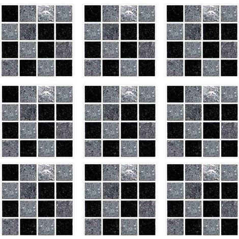 Stickers Carrelage, Film Carrelage Décoratif pour Cuisine et Salle de Bain, 10 x 10 cm, 30 Pièces, Quadrillage Noir et Gris (1/5)