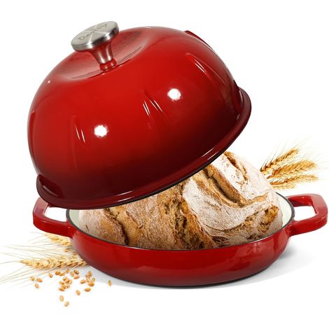 Cocotte en fonte émaillée pour pain au levain, cocotte avec couvercle bombé, cocotte en fonte standard, rouge cerise 5 l (1/5)