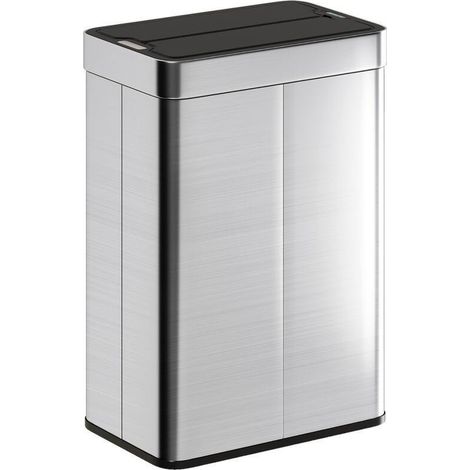 Poubelle automatique sans contact à capteur 55 L, grand volume, couvercle à fermeture amortie, finition couleur argentée (1/5)