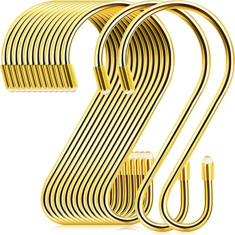 30 ganchos en forma de S de 8 cm (3,14 pulgadas) de metal resistente para colgar cortinas, sartenes, ollas, tazas, bolsos, vaqueros y toallas. Color dorado. (1/5)
