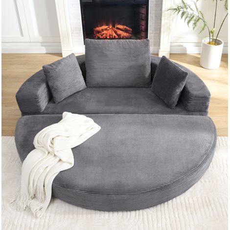 Sofá cama convertible 173x176 cm de pana gris para espacios pequeños con borde - CHICFURN (1/5)