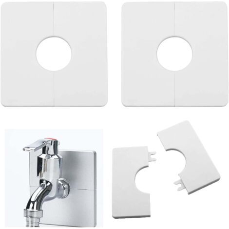 QORVA-2 Pièces Rosace Mitigeur Douche,Blanc, PVC Rosace Robinet, Cache Tuyaux Carrés Autocollants, Cache Tuyau pour Tuyau De Douche De 33 MM De Diamètre