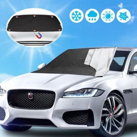 Couverture Pare-Brise Voiture, avec crochet de fixation, avec coque de miroir, Bâche Pare Brise Protection Magnétique Couverture Repliable, Universelle Films de protection antigel pour Voiture Anti Gi