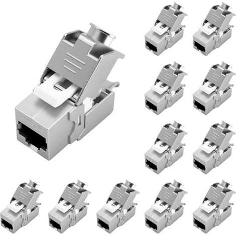 Keystone-Packung mit 12 Cat 7 RJ45-Anschlussmodulen – Werkzeuglose Cat7-, Cat6- und Cat6A-RJ45-Keystone-Buchse, werkzeugloser Netzwerkstecker, STP-geschirmt, 10 Gbit/s, 1000 MHz für Patchpanels und -d