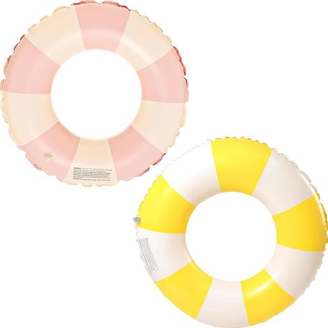 Bague de natation flottante, bouée gonflable rayée rétro en PVC, idéale pour piscine, plage et jeux de vacances. (1/5)