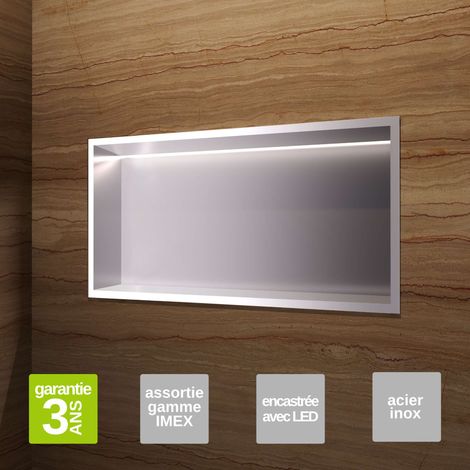 Niche de Douche Mural Éclairage Led 63 x 33 cm - Rangement Salle de Bain en finition Niquel Brossé - OCEANIC