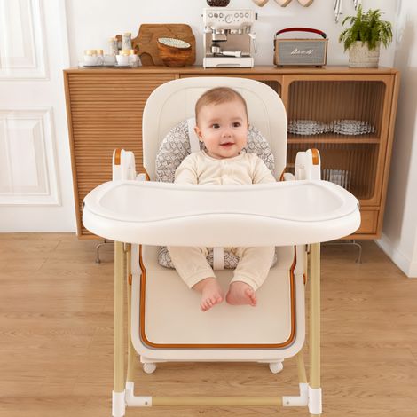 2-in-1 Kinderhochstuhl 57x28x59 cm Weiß aus Polypropylen höhenverstellbar mit Wippfunktion (1/5)