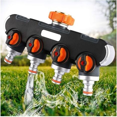 Distributeur d'arrosage à 4 voies, distributeur d'arrosage de tuyau, débit d'eau réglable et verrouillable, distributeur pour l'irrigation de jardin (filetage européen 3/4) (1/5)