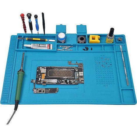 (bleu, 45cm) Tapis De Soudure, Tapis De Travail En Silicone Rsistant La Chaleur 500c, Tapis De Rparation Lectronique Magntique Multifonctionnel P (1/5)