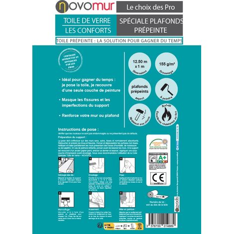 Toile de verre prépeinte spéciale plafond 155g/m² Novomur - 12,5M/25M (1/2)