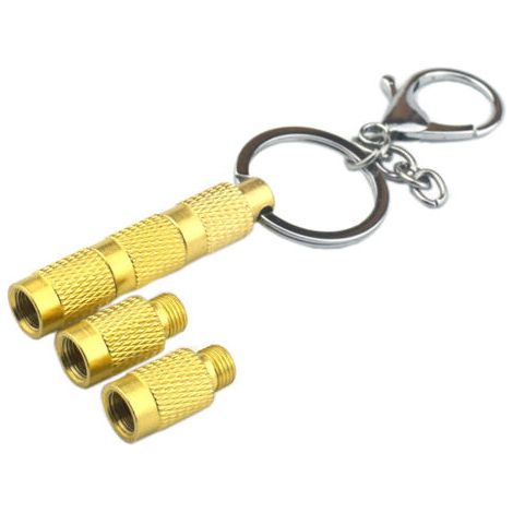 Vanne de Purge Automatique, Portable Valve de Purge de Pneu avec Porte-clés 4 en 1 Vanne de Purge d'air Automatique en Cuivre Pur pour Le Dégonflage de Divers Pneus de Voiture,Or (1/5)