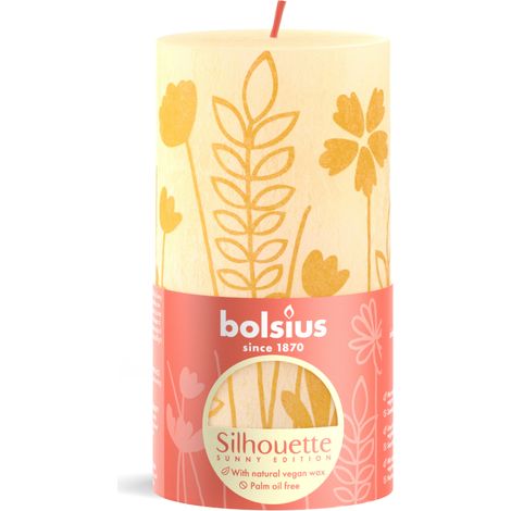 Bougie pilier Bolsius Silhouette jaune beurre avec impression 13x6,8 cm