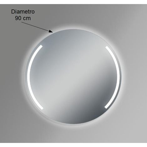 Espejo de pared redondo. Diámetro: 90 cm. Grosor: 4 mm. Retroiluminación LED.