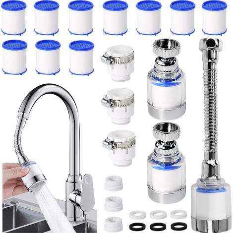 Lot de 3 filtres de robinet rotatifs à 360 ° - Robinet avec 10 éléments filtrants en coton PP, filtre anti-calcaire universel, robinet, rallonge de robinet pour cuisine et salle de bain (1/5)