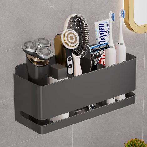 Porte-brosse à dent électrique en aluminium - Porte-brosse à dent mural pour salle de bain - Gris (gris, 3 compartiments) (1/5)