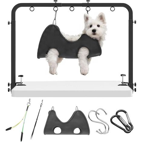 Adjustable Dog Grooming Arm for Table, Height up to 107cm, Width 69-99cm, Clamp Up to 7cm, with Hammock and 2 Straps, Grooming Stand for Dogs and Cats (1/5)
