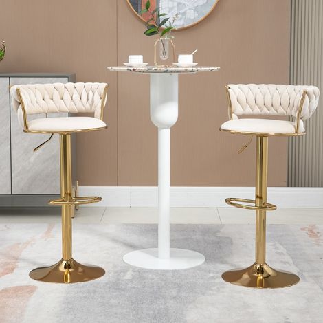 Tabouret de bar pivotant 360°-velours-2 pièces-dossier main-hauteur réglable-pression-rembourré-îlot cuisine 54x46x97(cm) (1/5)