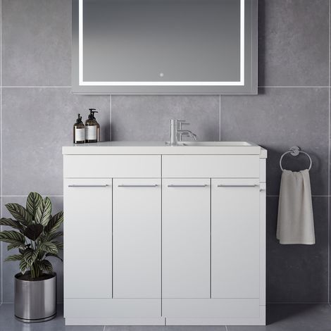Napoli 250 Gloss White 1000mm 4 Door Vanity Unit with Square Silvo Basin - 1000mm - Chrome 160mm Handle