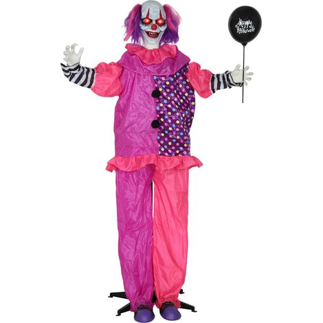 Outsunny Sound Activated Halloween Animatronics Clown with Red Light Up Eyes