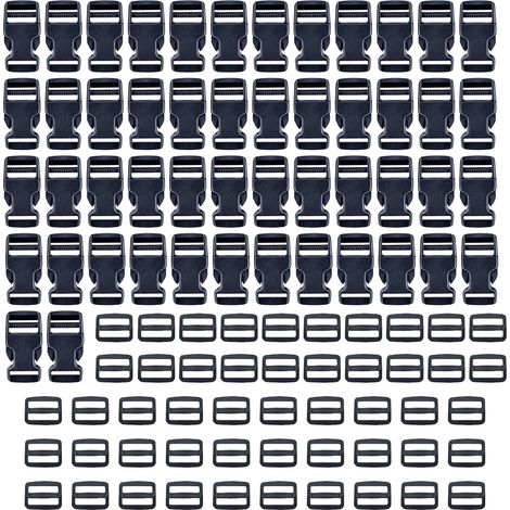 50PCS Latérale en Plastique Mini Boucles,Pouce Boucles Réglables 15mm Noires Latérales en Plastique Enfichables pour Paracord Bracelets,Collier de Chien Sangle,Sangles de Sac à Dos (1/5)