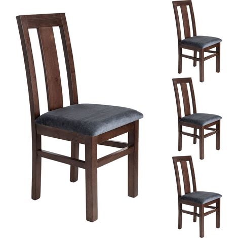 Lot de 4 chaises en hêtre chêne foncé assise tissu gris - MARTHA