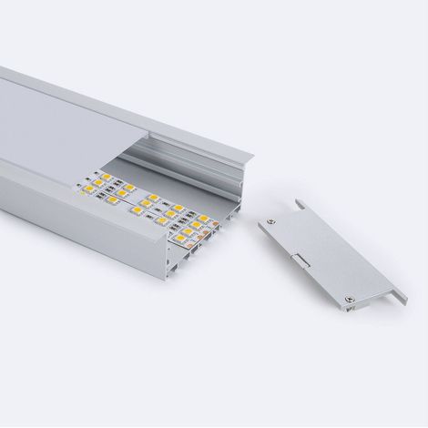 Profilo in Alluminio da Incasso Grandi Dimensioni con Copertura Continua per Strisce LED fino a 60 mm Bianco traslucido Alluminio 2 m (1/4)