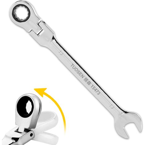 Clé à cliquet - Clé combinée 13 mm - Acier chrome vanadium - Pour réparation vélo, plomberie et bricolage maison - 1 pièce (1/5)