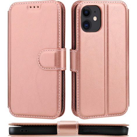 Étui portefeuille pour iPhone 12 6,1 pouces 12 Pro (or rose),
