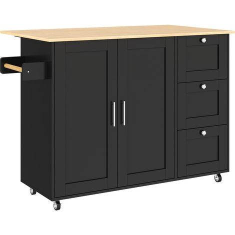 Mesa de cocina móvil con encimera abatible MDF negro y natural 135 x 44 x 90 cm HOMVRA (1/5)