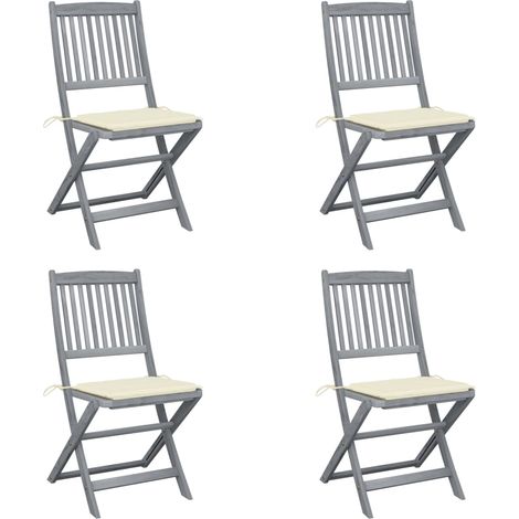4 pcs Chaises pliables d'extérieur, Chaises de jardin à dîner, Fauteuils de jardin avec coussins Bois d'acacia BGT61069 (1/5)